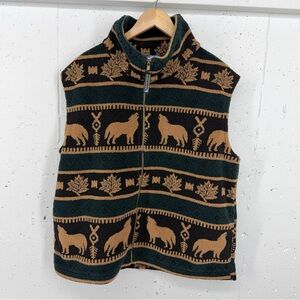 Vintage 90s Northern Lifestyles Large Canada Maple Leaf & Wolves Fleece Vest
